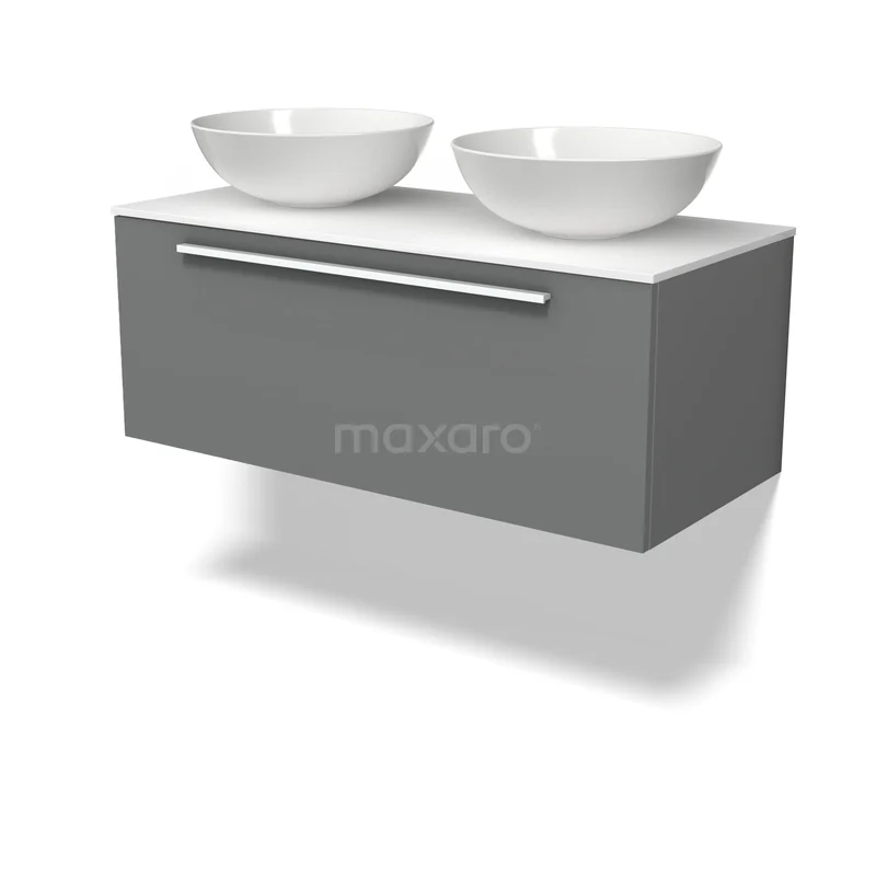 Modulo Plato Badkamermeubel voor waskom | 100 cm Middengrijs Vlak front Solid surface blad 1 lade BMK11-03120 Modulo Plato Badkamermeubel voor waskom | 100 cm Middengrijs Vlak front Solid surface blad 1 lade BMK11-03120