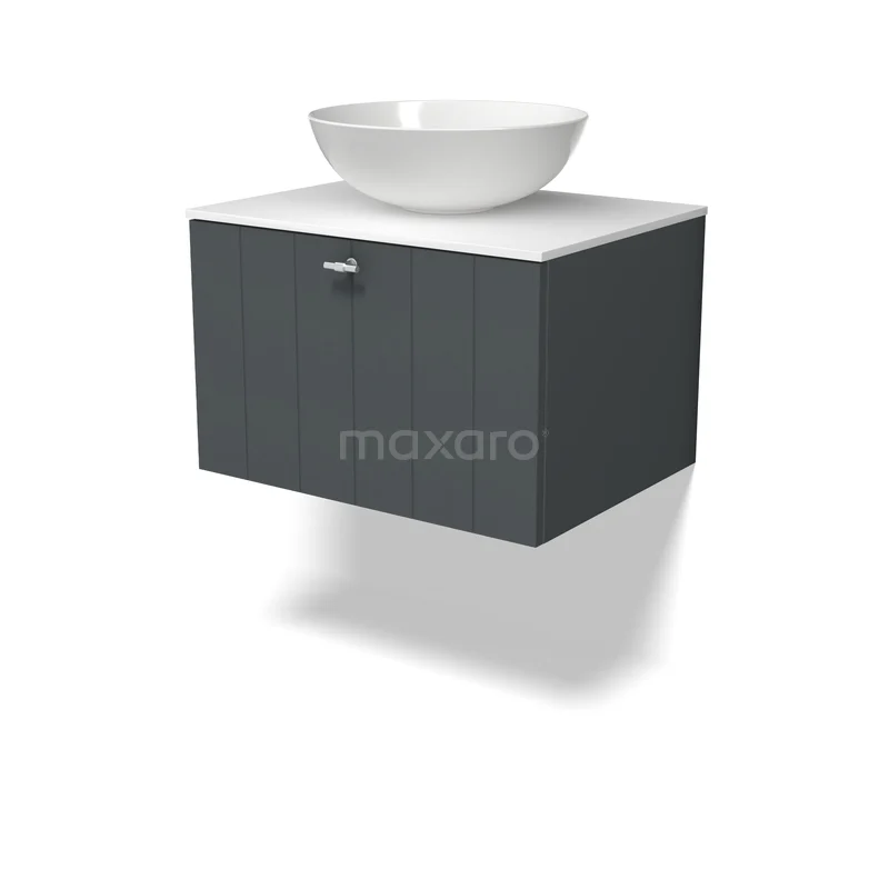 Möbel für Aufsatzwaschbecken BMK11-03130 Dunkelgrauer hängender Badschrank mit weißer Waschbecken, modernes Design, perfekt für kompakte Badezimmer.