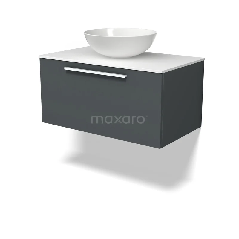 Modulo Plato Vanity units for countertop basin | 80 cm Dark grey Flat front Solid surface worktop 1 drawer BMK11-03132 Modulo Plato Vanity units for countertop basin | 80 cm Dark grey Flat front Solid surface worktop 1 drawer BMK11-03132