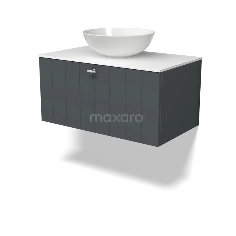 Modulo Plato Vanity units for countertop basin | 80 cm Dark grey Slat front Solid surface worktop 1 drawer BMK11-03133 Modulo Plato Vanity units for countertop basin | 80 cm Dark grey Slat front Solid surface worktop 1 drawer BMK11-03133