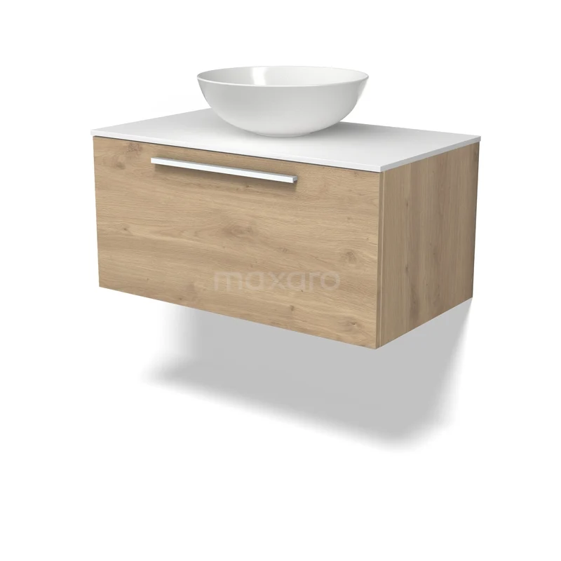 Modulo Plato Vanity units for countertop basin | 80 cm Light brown oak Flat front Solid surface worktop 1 drawer BMK11-03152