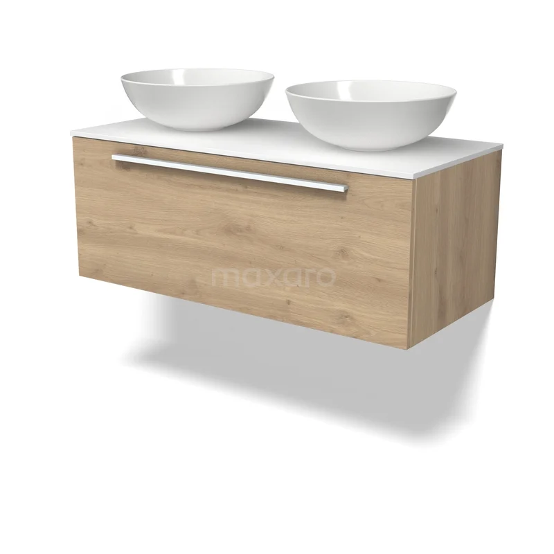 Modulo Plato Badkamermeubel voor waskom | 100 cm Lichtbruin eiken Vlak front Solid surface blad 1 lade BMK11-03153 Modulo Plato Badkamermeubel voor waskom | 100 cm Lichtbruin eiken Vlak front Solid surface blad 1 lade BMK11-03153