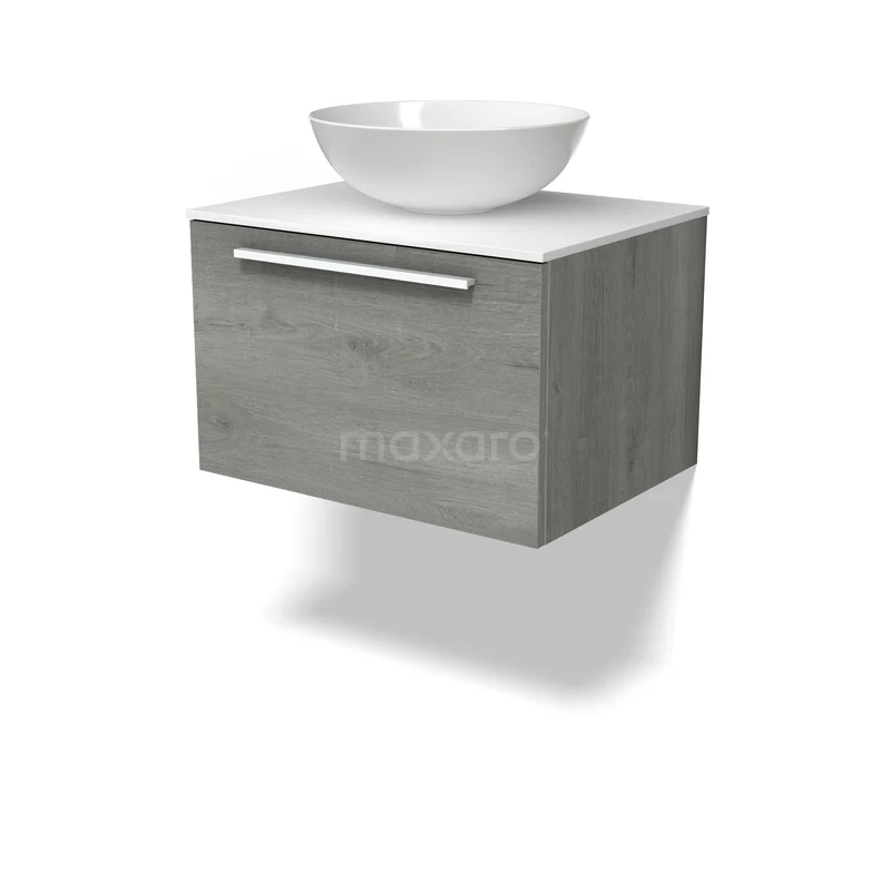 Modulo Plato Vanity units for countertop basin | 60 cm Grey oak Flat front Solid surface worktop 1 drawer BMK11-03160 Modulo Plato Vanity units for countertop basin | 60 cm Grey oak Flat front Solid surface worktop 1 drawer BMK11-03160