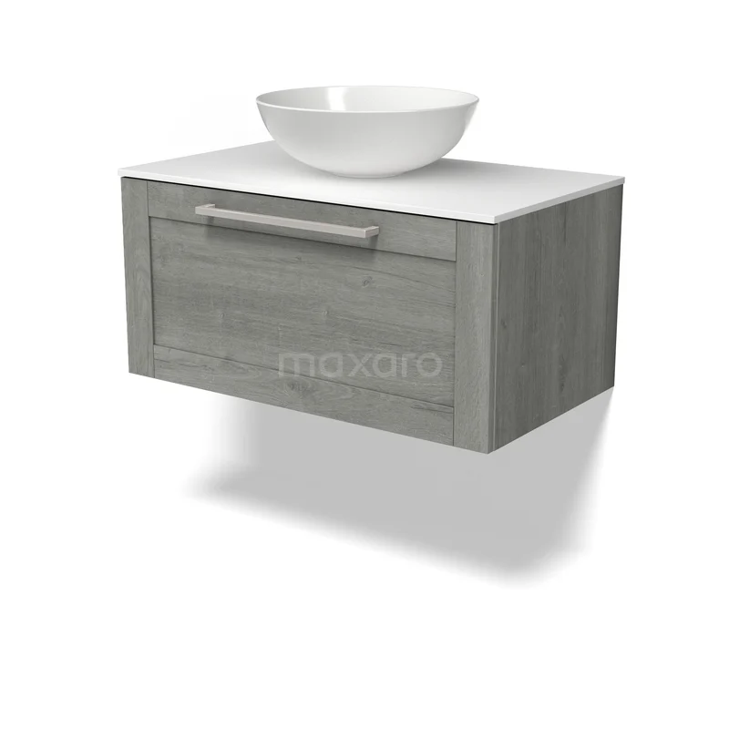 Modulo Plato Badkamermeubel voor waskom | 80 cm Grijs eiken Kader front Solid surface blad 1 lade BMK11-03163 Modulo Plato Badkamermeubel voor waskom | 80 cm Grijs eiken Kader front Solid surface blad 1 lade BMK11-03163