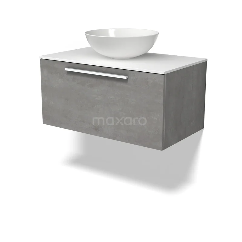 Modulo Plato Vanity units for countertop basin | 80 cm Light grey concrete Flat front Solid surface worktop 1 drawer BMK11-03167 Modulo Plato Vanity units for countertop basin | 80 cm Light grey concrete Flat front Solid surface worktop 1 drawer BMK11-03167