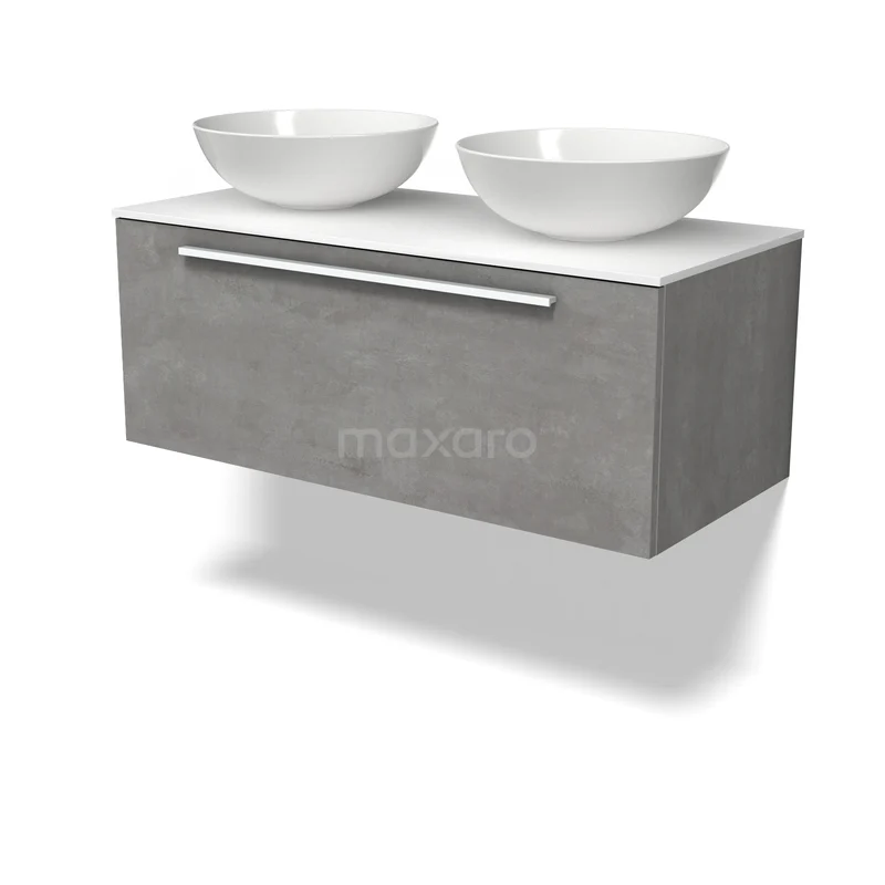 Modulo Plato Vanity units for countertop basin | 100 cm Light grey concrete Flat front Solid surface worktop 1 drawer BMK11-03168 Modulo Plato Vanity units for countertop basin | 100 cm Light grey concrete Flat front Solid surface worktop 1 drawer BMK11-03168