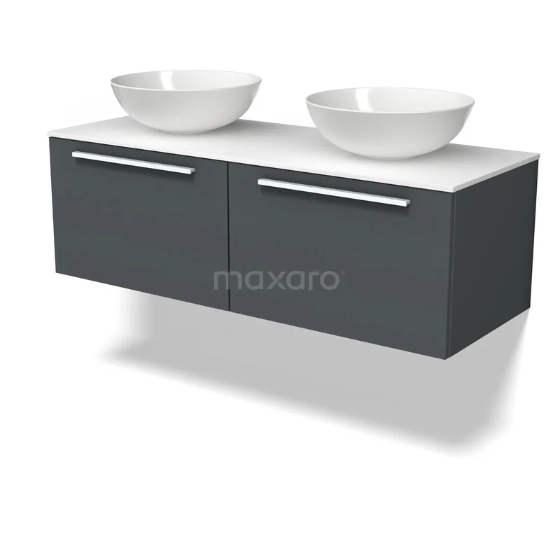 Modulo Plato Vanity units for countertop basin | 120 cm Dark grey Flat front Solid surface worktop 2 Side-by-side drawers BMK12-02270 Modulo Plato Vanity units for countertop basin | 120 cm Dark grey Flat front Solid surface worktop 2 Side-by-side drawers BMK12-02270