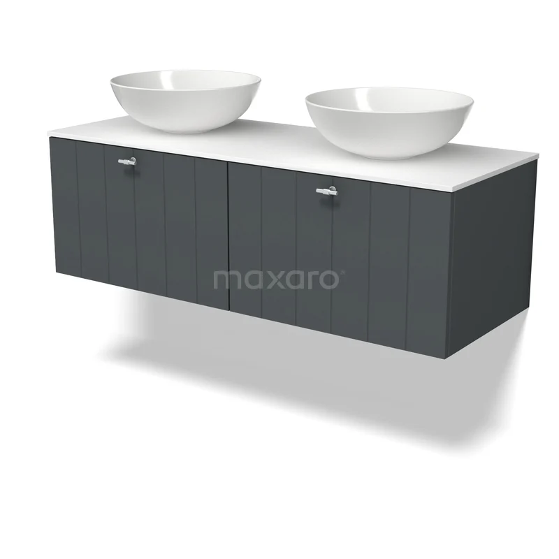 Modulo Plato Vanity units for countertop basin | 120 cm Dark grey Slat front Solid surface worktop 2 Side-by-side drawers BMK12-02271 Modulo Plato Vanity units for countertop basin | 120 cm Dark grey Slat front Solid surface worktop 2 Side-by-side drawers BMK12-02271