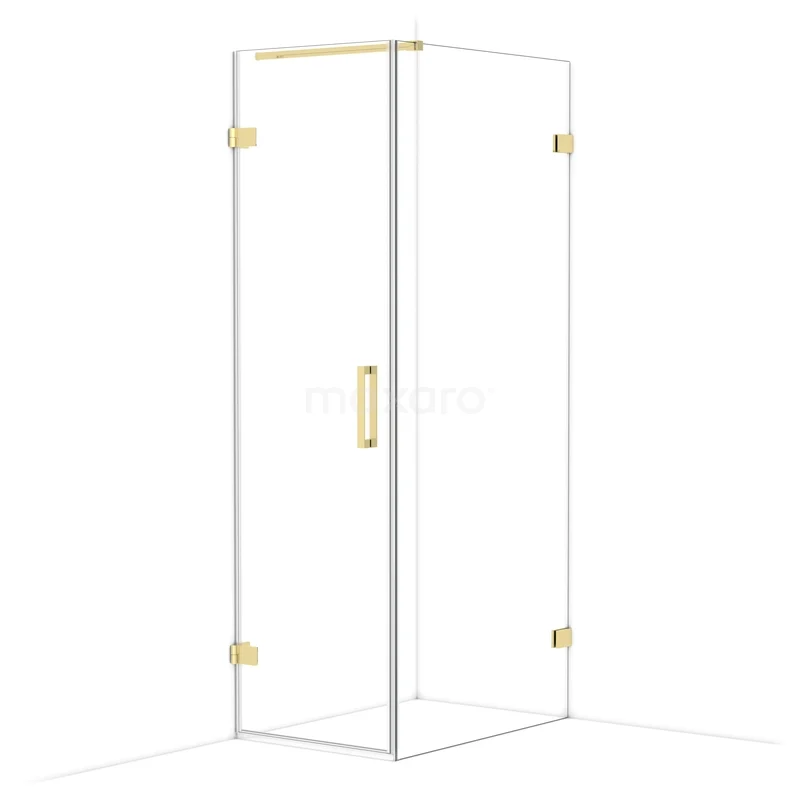 Diamond Shower enclosure | 90x60 cm Glossy light gold Clear glass Pivot door Rectangle CDA210609120GLG Glazen douchecabine met gouden scharnieren en handgreep, modern design voor stijlvolle badkamer inrichting.