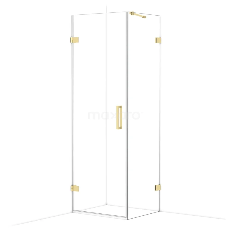 Diamond Shower enclosure | 70x60 cm Glossy light gold Clear glass Pivot door Rectangle CDA210706220GLG Glazen douchecabine met goudkleurige scharnieren en handgreep, strak design, ideaal voor een moderne badkamerinrichting.