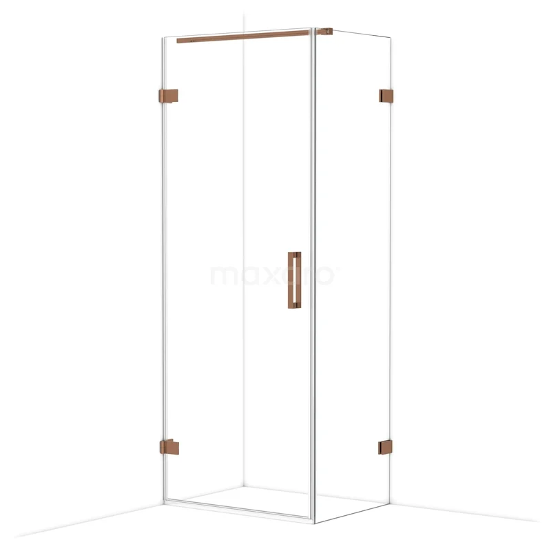 Diamond Shower enclosure | 80x60 cm Shiny copper Clear glass Pivot door Rectangle CDA210806120GKP Glass shower cabin with copper-coloured details, sleek design, ideal for a modern bathroom.