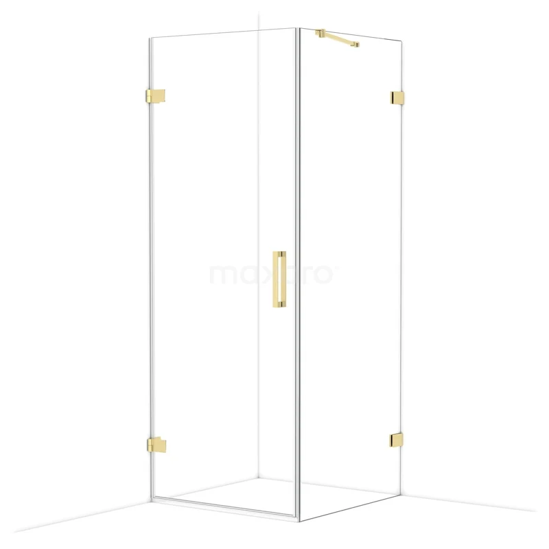 Diamond Shower enclosure | 80x80 cm Glossy light gold Clear glass Pivot door Square CDA210808220GLG Glazen douchecabine met gouden accenten, moderne hoekvorm, ideaal als stijlvolle toevoeging aan elke badkamer.
