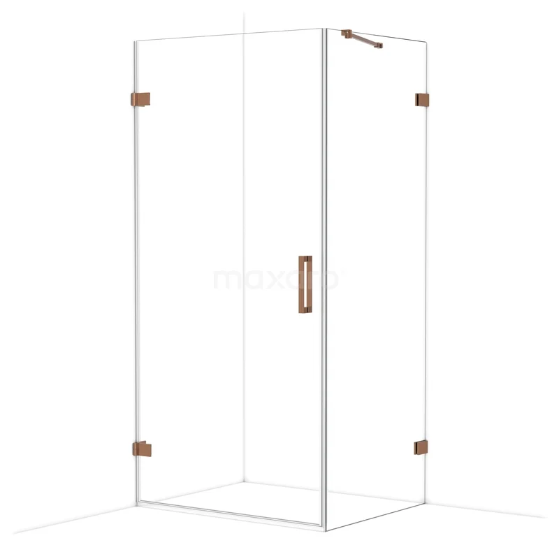 Diamond Shower enclosure | 100x80 cm Shiny copper Clear glass Pivot door Rectangle CDA211008220GKP Hoekdouchecabine glas met koperkleurige scharnieren en handgreep, ruim ontwerp voor een moderne badkamerstijl.