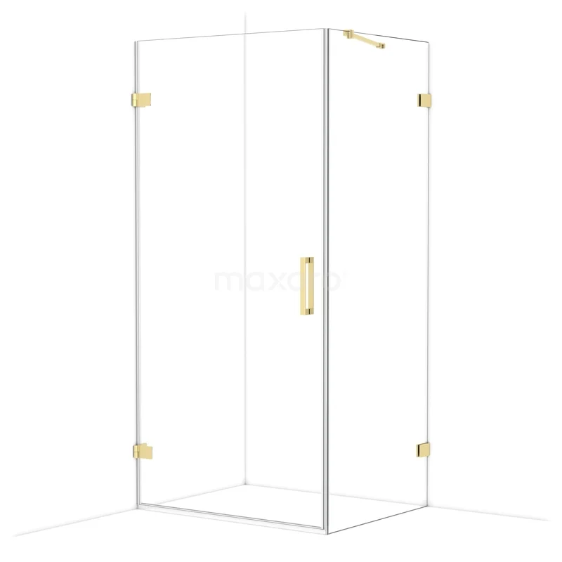 Diamond Shower enclosure | 100x80 cm Glossy light gold Clear glass Pivot door Rectangle CDA211008220GLG Glazen douchecabine met goudkleurige accenten, vierkant design en elegante afwerking, perfect voor moderne badkamers.