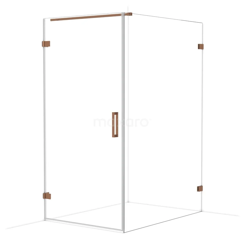 Diamond Shower enclosure | 140x100 cm Shiny copper Clear glass Pivot door Rectangle CDA211014120GKP Douchecabine met transparant glas, roestvrijstalen ombouw en koperkleurige accenten, ideaal voor moderne badkamers.