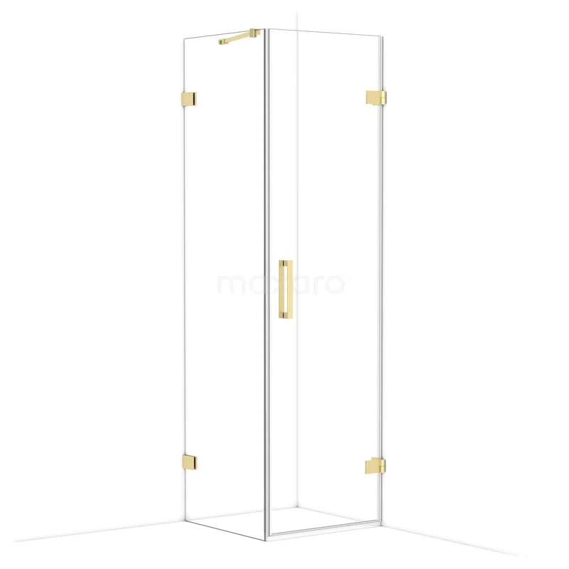 Diamond Shower enclosure | 60x60 cm Light gold Clear glass Pivot door Square CDA220606220LG Glazen douchedeur in hoekdesign met goudkleurige scharnieren, ideaal voor een moderne badkamerstijl.
