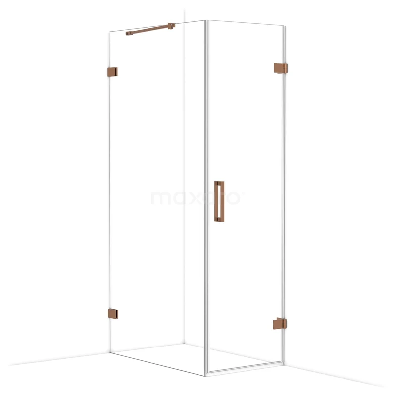 Diamond Shower enclosure | 100x60 cm Shiny copper Clear glass Pivot door Rectangle CDA220610220GKP Glazen douchecabine met koperen details, vierkant design, ideaal voor een moderne badkamerstijl.