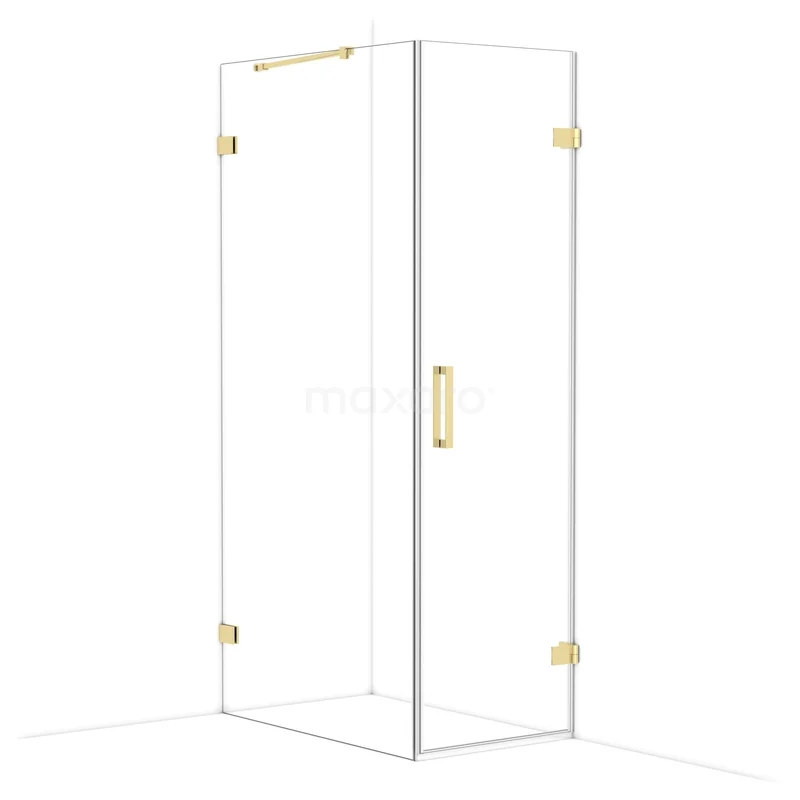 Diamond Shower enclosure | 100x60 cm Glossy light gold Clear glass Pivot door Rectangle CDA220610220GLG Glazen douchecabine met gouden scharnieren en deurknop, elegant design voor een stijlvolle badkamer.