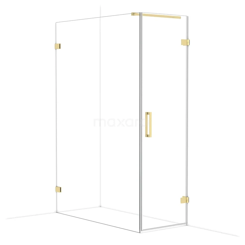 Diamond Shower enclosure | 140x60 cm Light gold Clear glass Pivot door Rectangle CDA220614120LG Glazen hoekdouchecabine met goudkleurige accenten en minimalistisch design voor een moderne badkamer.