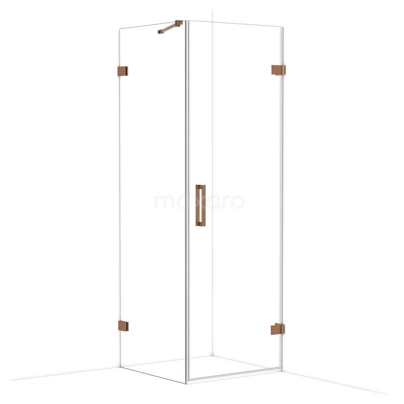 Diamond Shower enclosure | 70x70 cm Glanzend koper Clear glass Pivot door Square CDA220707220GKP Glazen douchecabine met hoekinstap, koperkleurige scharnieren en handgreep, modern design ideaal voor elke badkamer.