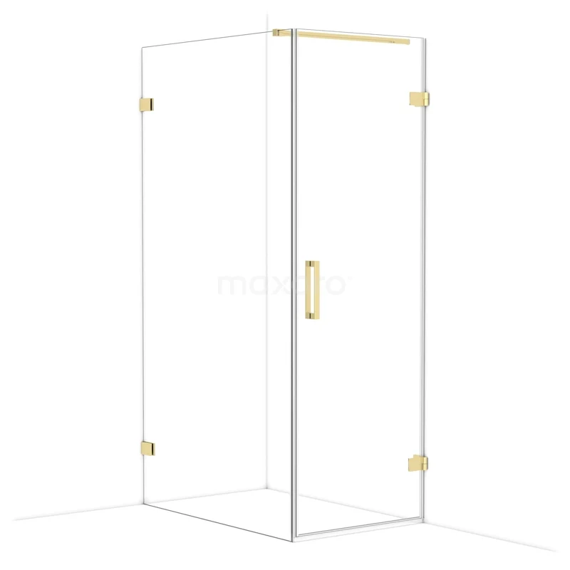 Diamond Shower enclosure | 110x70 cm Glossy light gold Clear glass Pivot door Rectangle CDA220711120GLG Glazen douchecabine met goudkleurige details en deur in hoekontwerp, stijlvolle toevoeging aan een moderne badkamer.