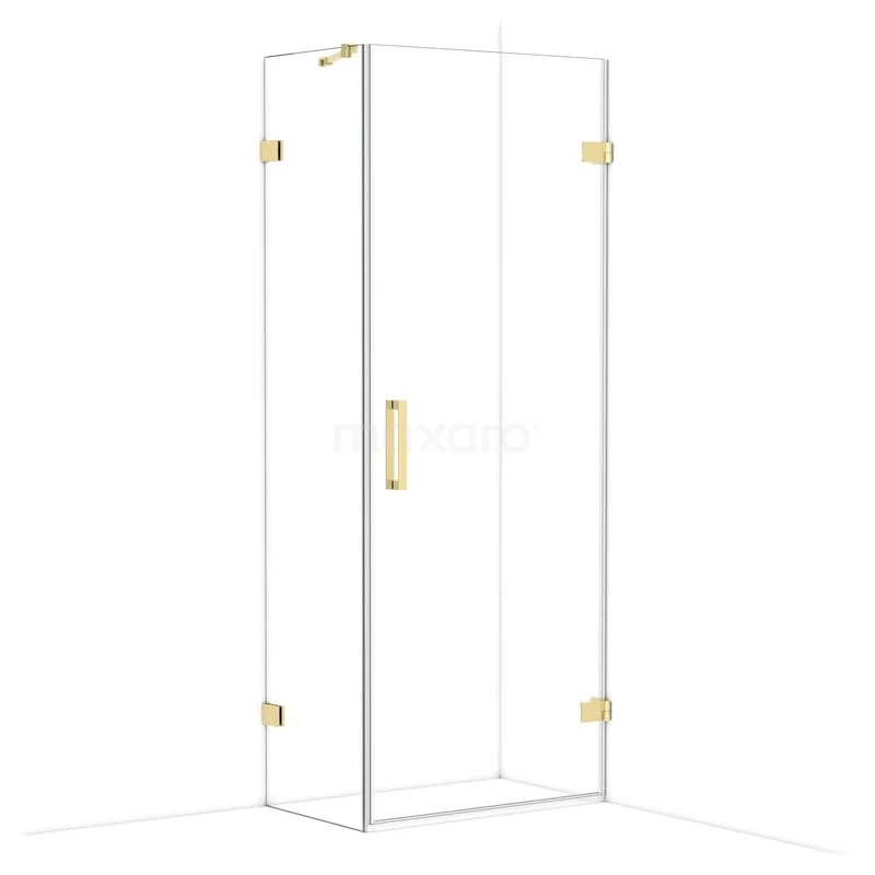 Diamond Douchecabine | 80x50 cm Glanzend lichtgoud Helder glas Draaideur Rechthoek CDA220805220GLG Glazen douchecabine met goudkleurige scharnieren en deurklink, modern design voor een luxe badkamer.