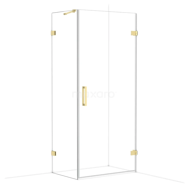 Diamond Shower enclosure | 90x60 cm Light gold Clear glass Pivot door Rectangle CDA220906220LG Glazen hoekdouchecabine met gouden details, voorzien van schuifdeur, ideaal voor een moderne badkamerinrichting.