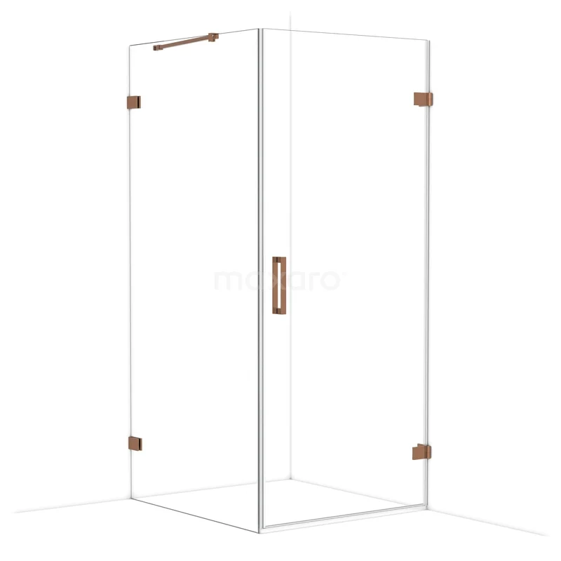 Diamond Shower enclosure | 100x90 cm Shiny copper Clear glass Pivot door Rectangle CDA220910220GKP Glazen douchecabine met koperaccenten, hoekmodel, strak design, perfecte toevoeging voor een moderne badkamer.
