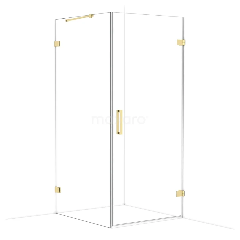 Diamond Shower enclosure | 100x90 cm Glossy light gold Clear glass Pivot door Rectangle CDA220910220GLG Mat witte douchecabine met gouden accenten, glazen deuren en modern ontwerp voor een stijlvolle badkamer.