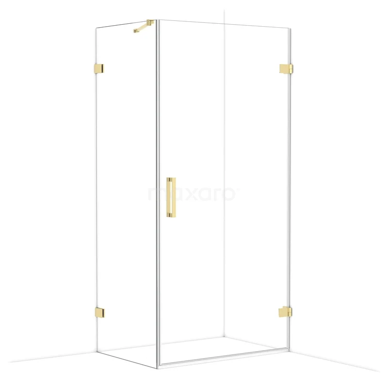 Diamond Shower cabin | 100x70 cm Shiny light gold Clear glass Pivot door Rectangle CDA221007220GLG Glass shower cabin with gold accents, angular design, ideal for a stylish bathroom decor.