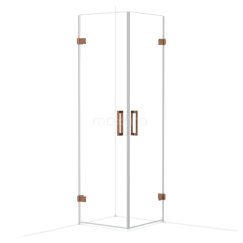 Diamond Shower enclosure | 60x60 cm Glanzend koper Clear glass Pivot door Square CDE1060620GKP Glazen hoekdouche met transparante wanden, roestvrijstalen scharnieren en handgrepen in koperkleur. Perfect voor moderne badkamers.