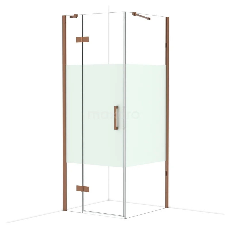 Diamond Douchecabine | 80x80 cm Glanzend koper Helder met matte strook Draaideur Vierkant CDB213508413GKP