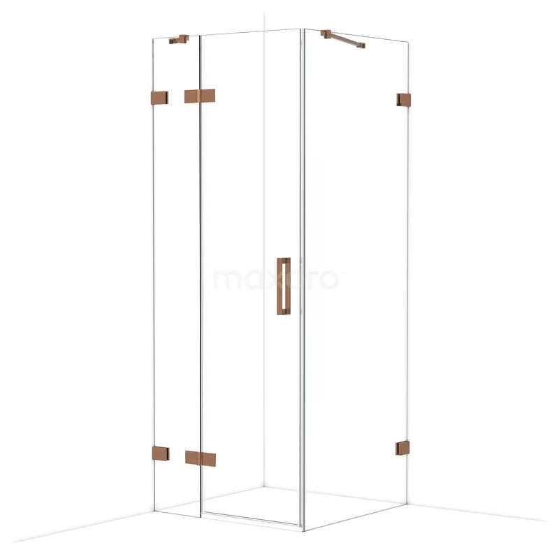 Diamond Shower enclosure | 80x80 cm Glanzend koper Clear glass Pivot door Square CDB213508420GKP Douchecabine glas met roségouden scharnieren, eigentijds design, ideaal voor luxe badkamers.