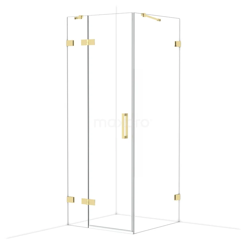 Diamond Shower enclosure | 80x80 cm Glanzend lichtgoud Clear glass Pivot door Square CDB213508420GLG Glazen douchecabine met goudkleurige accenten, hoekvormig ontwerp, ideaal voor een moderne badkamerstijl.