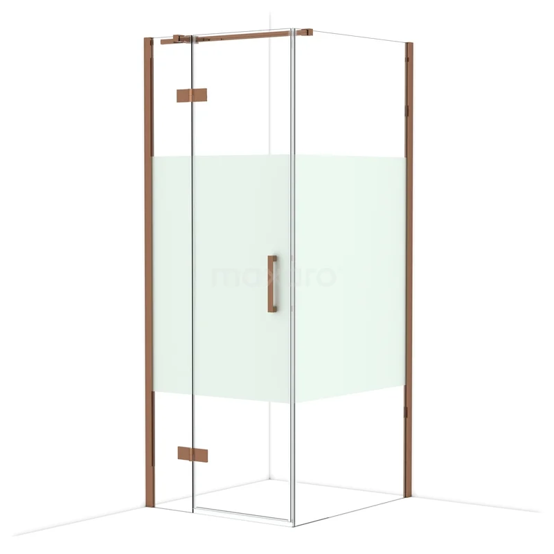 Duschkabine Diamond CDB213509313GKP Glas Duschkabine mit Eckeinstieg, kupferfarbene Profile und frosted Segment, ideal für ein modernes Badezimmer.