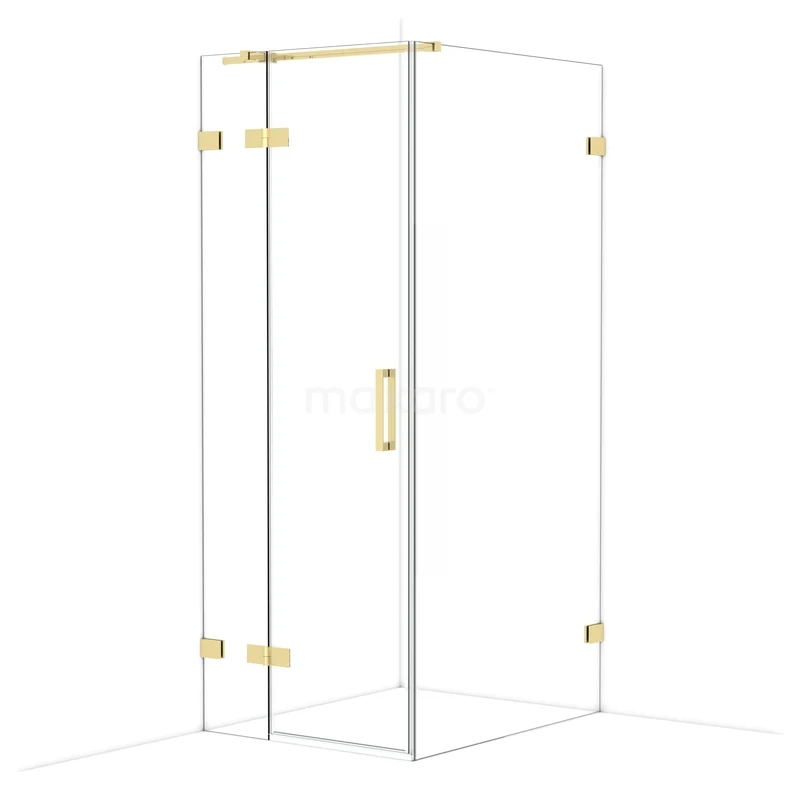 Diamond Shower enclosure | 100x80 cm Glossy light gold Clear glass Pivot door Rectangle CDB213510320GLG Glazen douchecabine met goudkleurige scharnieren en handgreep, modern ontwerp voor een luxe badkamerinterieur.