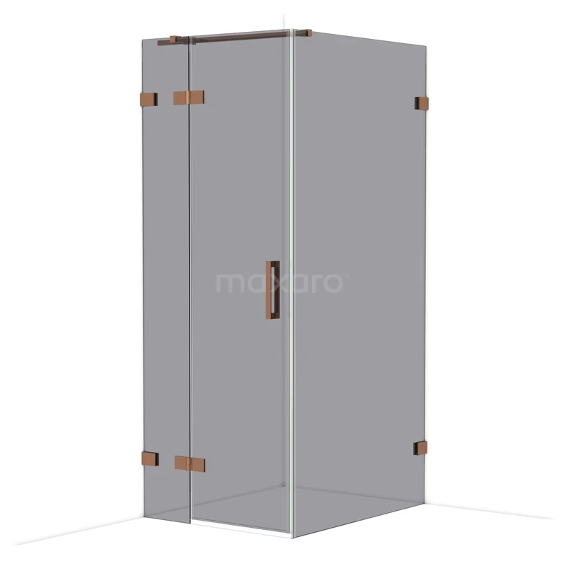 Diamond Shower enclosure | 100x80 cm Shiny copper Smoke glass Pivot door Rectangle CDB213510321GKP Glazen douchecabine met hoekinstap, bronskleurige scharnieren en handgreep, geschikt voor een moderne badkamer.