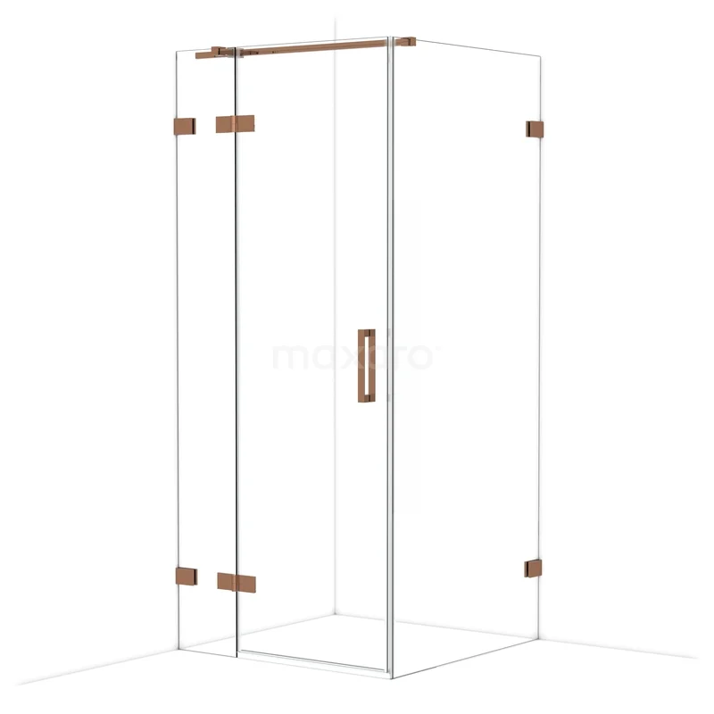 Diamond Shower enclosure | 90x90 cm Glanzend koper Clear glass Pivot door Square CDB213609320GKP Glazen douchecabine met koperkleurige scharnieren en handgreep, modern design ideaal voor een stijlvolle badkamer.