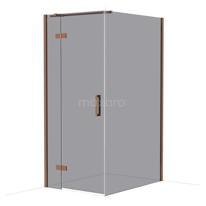 Diamond Shower enclosure | 120x90 cm Shiny copper Smoke glass Pivot door Rectangle CDB213612311GKP Douchecabine met hoekinstap, glas, bronskleurige profielen en handvat; stijlvol ontwerp voor moderne badkamers.