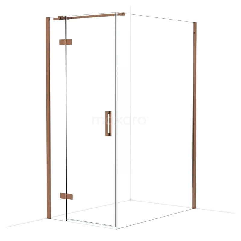 Diamond Shower enclosure | 140x90 cm Shiny copper Clear glass Pivot door Rectangle CDB213614310GKP Glazen douchecabine met koperkleurige profielen, hoekinstap en modern design, ideaal voor een stijlvolle badkamer.