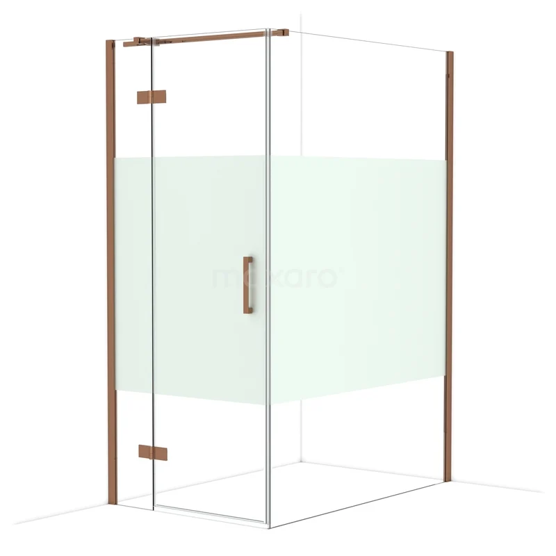 Diamond Shower cabin | 140x90 cm Shiny copper Clear with matt strip Pivot door Rectangle CDB213614313GKP Shower cabin with glass panels and wood-look accents, folding door, ideal for a modern bathroom.