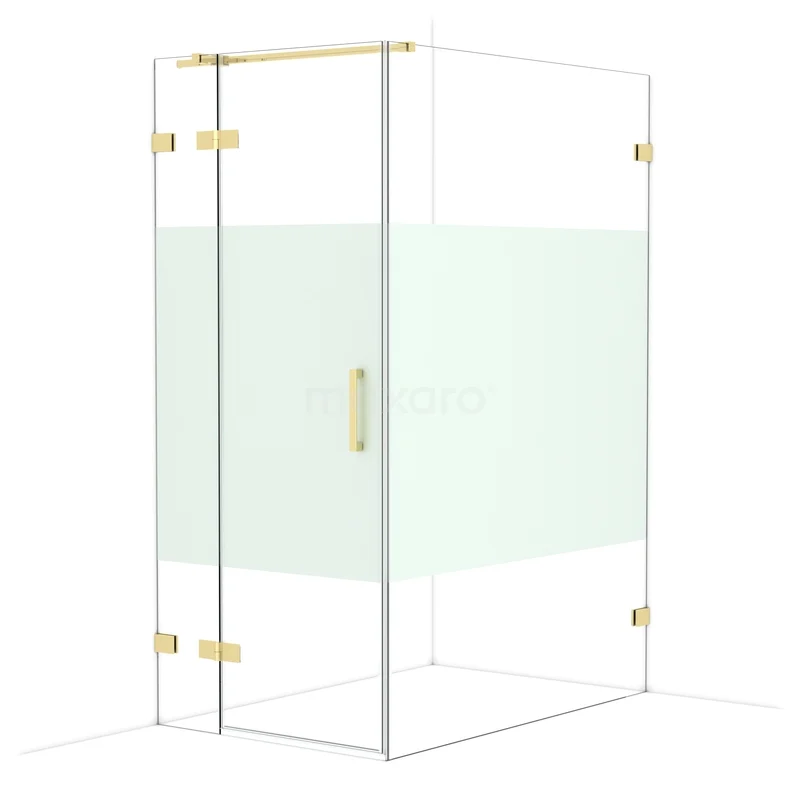 Diamond Douchecabine | 140x90 cm Glanzend lichtgoud Helder met matte strook Draaideur Rechthoek CDB213614323GLG