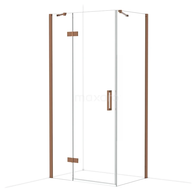 Diamond Shower enclosure | 100x70 cm Shiny copper Clear glass Pivot door Rectangle CDB214607410GKP Stijlvolle douchecabine met glas en koperen accenten, geschikt voor een moderne badkamer.