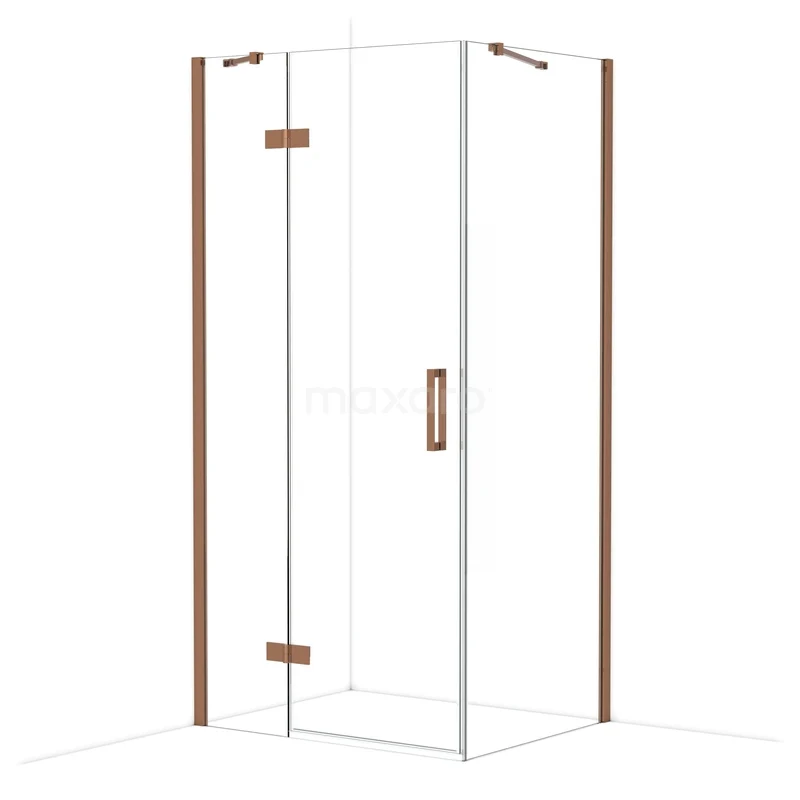 Diamond Shower enclosure | 100x80 cm Shiny copper Clear glass Pivot door Rectangle CDB214608410GKP Hoekdouche met glazen wanden, koperkleurige profielen en deur; moderne uitstraling voor een stijlvolle badkamer.