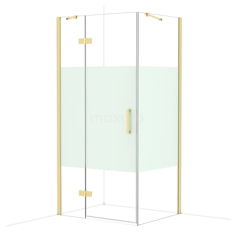 Diamond Douchecabine | 100x80 cm Glanzend lichtgoud Helder met matte strook Draaideur Rechthoek CDB214608413GLG