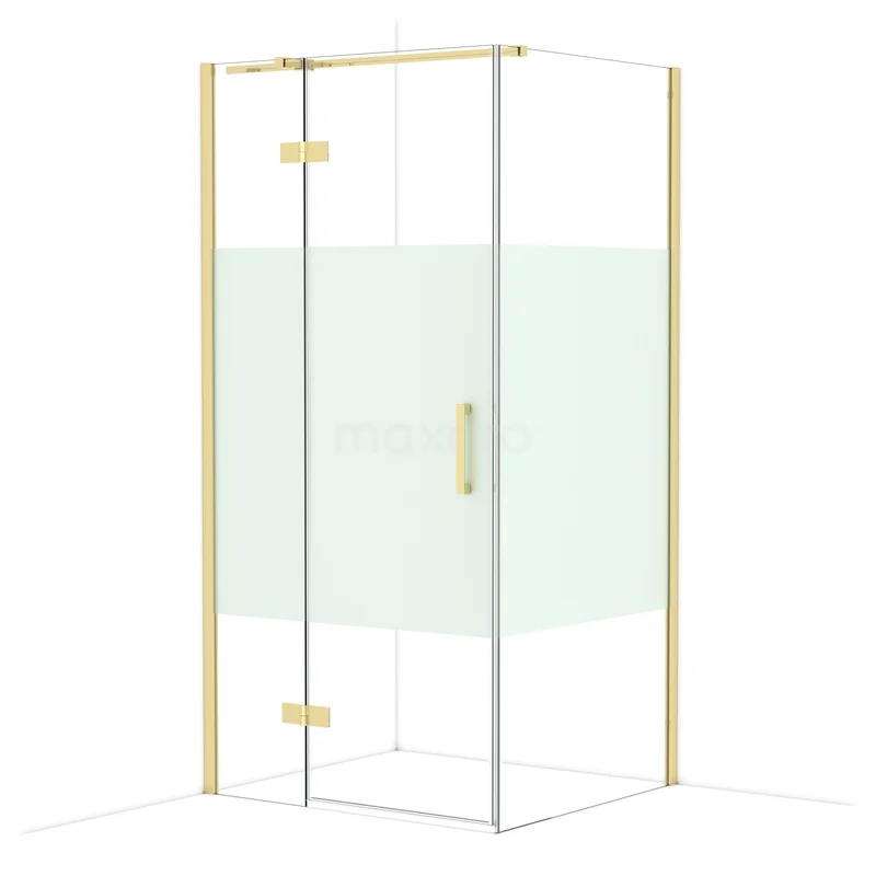 Diamond Shower cabin | 100x90 cm Shiny light gold Clear with matt strip Pivot door Rectangle CDB214609313GLG Glass shower cabin with gold-coloured accents, frosted glass detail and sleek design; ideal for a modern bathroom.