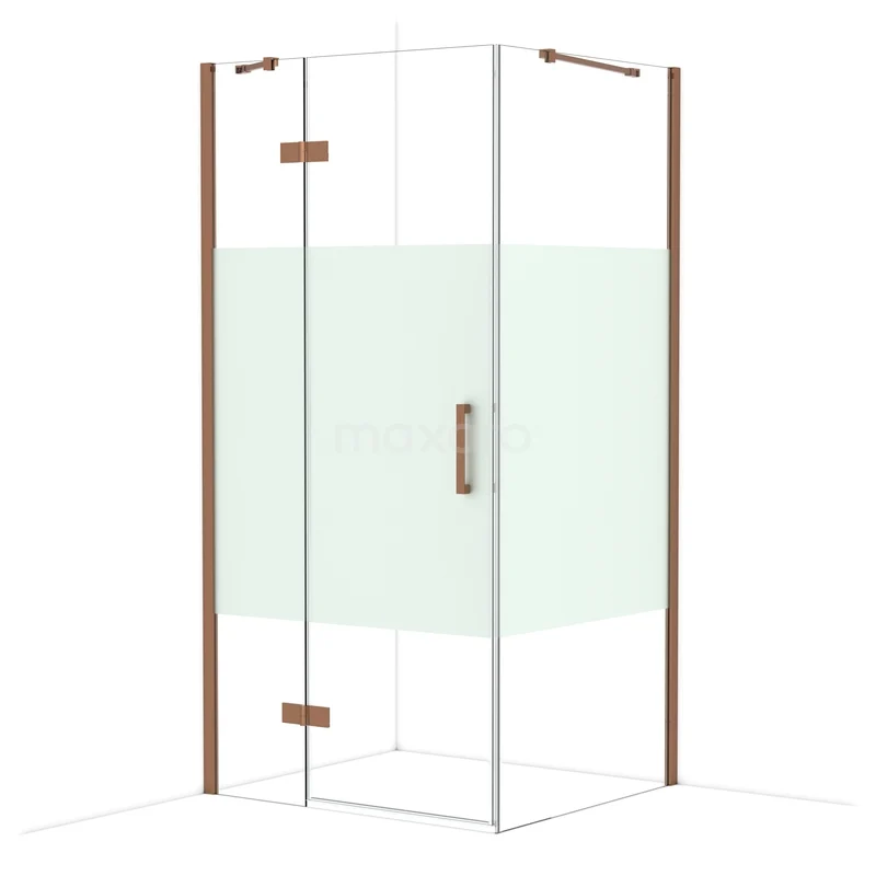 Diamond Douchecabine | 100x90 cm Glanzend koper Helder met matte strook Draaideur Rechthoek CDB214609413GKP