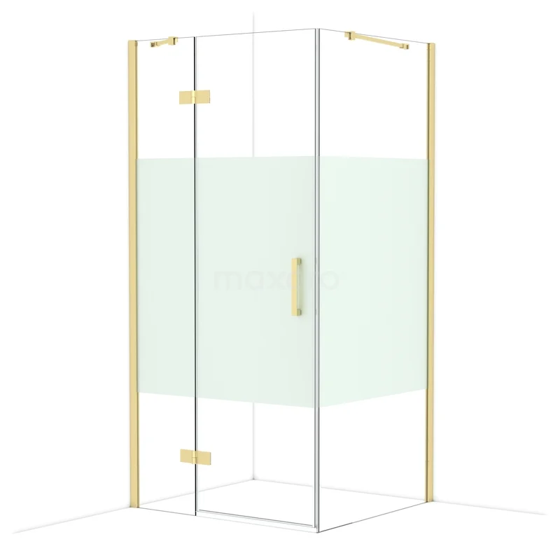 Diamond Douchecabine | 100x90 cm Glanzend lichtgoud Helder met matte strook Draaideur Rechthoek CDB214609413GLG