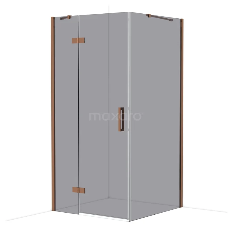 Diamond Douchecabine | 100x100 cm Glanzend koper Rookglas Draaideur Vierkant CDB214610411GKP