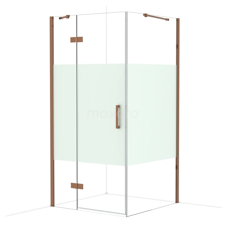 Diamond Douchecabine | 100x100 cm Glanzend koper Helder met matte strook Draaideur Vierkant CDB214610413GKP